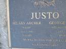 
Hilary Archer (Billie) JUSTO,
1918 - 1990 aged 71 years;
George Joseph JUSTO,
1913 - 1998 aged 85 years;
Bobby Lawrence JUSTO,
5-11-1981 - 21-6-2003,
daughter & sister of Mark, Jenny & family;
Mudgeeraba cemetery, City of Gold Coast
