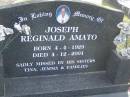 
Joseph Reginald AMATO,
born 4-4-1923,
died 4-12-2001,
missed by sisters Tina, Jemma & families;
Mudgeeraba cemetery, City of Gold Coast
