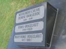 
Denise VANLIERDE,
1886 - 1981;
Hans VOGELHUT,
1903 - 1989;
Maryvone VOGELHUT,
1917 - 1984;
Mudgeeraba cemetery, City of Gold Coast

