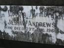 
Jessie ANDREWS,
died 23 Aug 1960 aged 72 years;
Mudgeeraba cemetery, City of Gold Coast
