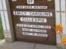 
Emily Caroline GILLESPIE,
mother,
died 16 April 1968 aged 82 years;

Mudgeeraba cemetery, City of Gold Coast
