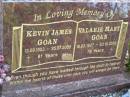 
Kevin James GOAN,
13-09-1923 - 26-07-2005 aged 81 years;
Valarie Mary GOAN,
19-03-1927 - 23-10-2005 aged 78 years;
Mudgeeraba cemetery, City of Gold Coast
