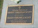
Ernest Christian SCOTT,
4-10-1910 - 1-1-2001;
Eileen Veronica SCOTT,
wife,
27-2-1970 - 29-5-2005;
parents of Peter, John & Tony (decd);
Mudgeeraba cemetery, City of Gold Coast
