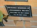 
Johannes REISS,
19-8-1921 - 30-1-2004;
Mudgeeraba cemetery, City of Gold Coast
