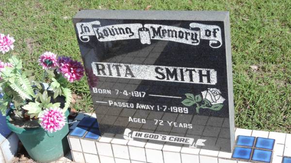 Rita SMITH  | b: 7 Apr 1917  | d: 1 Jul 1989 aged 72  |   | Mulgildie Cemetery, North Burnett Region  |   | 
