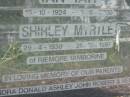 
Ian Tait MARTIN,
19-10-1924 - 3-6-2000;
Shirley Myrtle MARTIN,
29-4-1930 - 31-10-1997,
of Riemore Tambourine;
parents of Sandra, Donald, Ashley, John,
Robert & Neil;
Mundoolun Anglican cemetery, Beaudesert Shire
