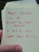 
Robert BLUNT,
son of Earnest & Nellie BLUNT,
died 9 Sept 1919, aged 1 year 9 months;
Mundoolun Anglican cemetery, Beaudesert Shire
