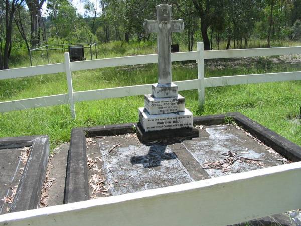 George Addison BALL, husband father,  | died 1 Sept 1931 aged 71 years;  | Martha BALL, wife mother,  | died 10 March 1957 aged 92 years;  | Eliza BALL,  | died 24 July 1963 aged 80 years;  | Joseph BALL,  | died 25 Feb 1969 aged 82 years;  | Henry BALL,  | died 16 Feb 1945 aged 76 years;  | Louisa BALL,  | died 11 Aug 1971 aged 86 years;  | Mundoolun Anglican cemetery, Beaudesert Shire  | 