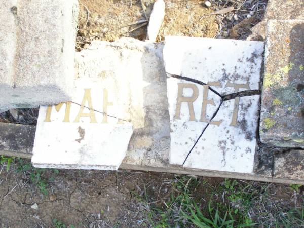 parents;  | John CAMPBELL,  | died 23 Feb 1923;  | Elizabeth CAMPBELL,  | died 27 July 1920;  | Elizabeth (Bess), daughter,  | died 30 April 1930;  | James, son,  | died 7 May 1882;  | Margaret CAMPBELL,  | died 12 Aug 1947;  | Murphys Creek cemetery, Gatton Shire  | 