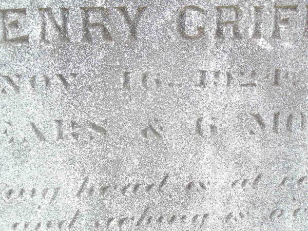 Thomas Henry GRIFFITHS, son brother,  | died 16 Nov 1924 aged 30 years 6 months;  | Murphys Creek cemetery, Gatton Shire  | 