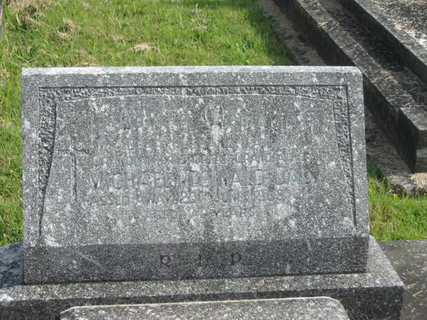 Michael Reginald DALY,  | husband father grandfather great-grandfather,  | died 26 June 1968 aged 74 years;  | Murwillumbah Catholic Cemetery, New South Wales  | 