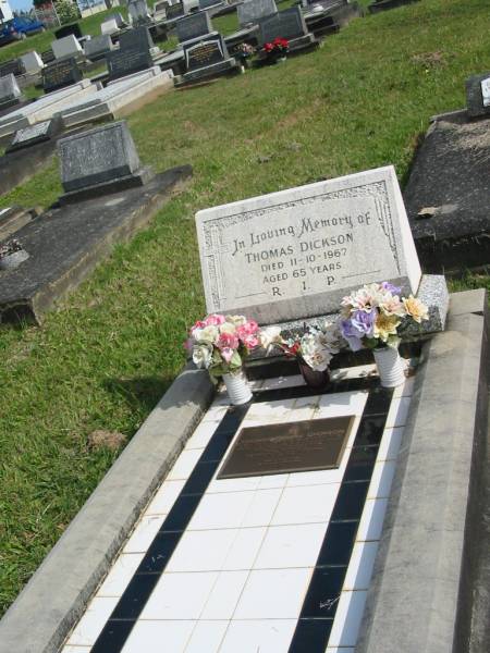 Thomas DICKSON,  | died 11-1-1967 aged 65 years;  | Murwillumbah Catholic Cemetery, New South Wales  | 