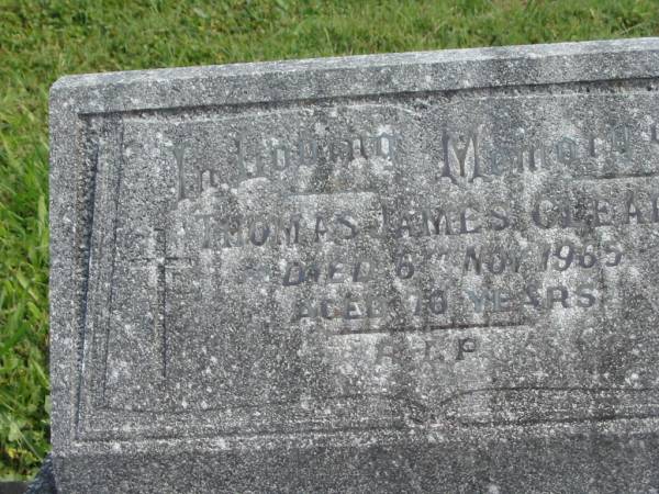 Thomas James CLEARY,  | died 6 Nov 1985 aged 70 years;  | Murwillumbah Catholic Cemetery, New South Wales  | 