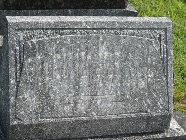 Linda H. C. GILBERT,  | wife mother,  | died 23 Nov 1963 aged 47 years;  | Murwillumbah Catholic Cemetery, New South Wales  | 