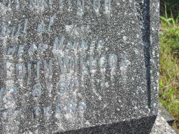 Harriet Edith WILLCOX,  | mother,  | died 13-8-64 aged 77 years;  | Murwillumbah Catholic Cemetery, New South Wales  | 