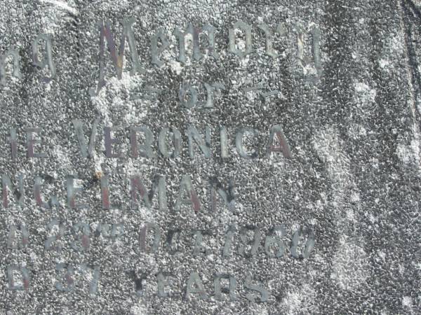 Marie Veronica ZINGELMAN,  | died 28 Oct 1960 aged 37 years;  | Murwillumbah Catholic Cemetery, New South Wales  | 