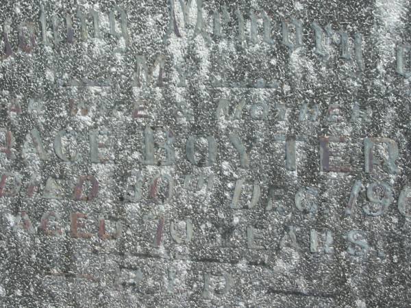 Grace BOYTER,  | wife mother,  | died 30 Dec 1960 aged 70 years;  | Murwillumbah Catholic Cemetery, New South Wales  | 