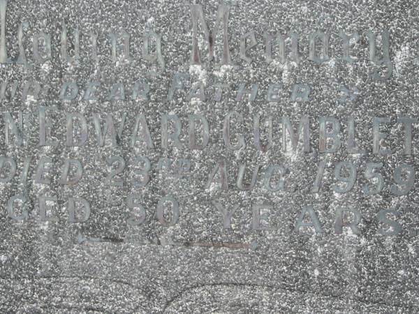 John Edward GUMBLETON,  | father,  | died 23 Aug 1959 aged 50 years;  | Murwillumbah Catholic Cemetery, New South Wales  | 