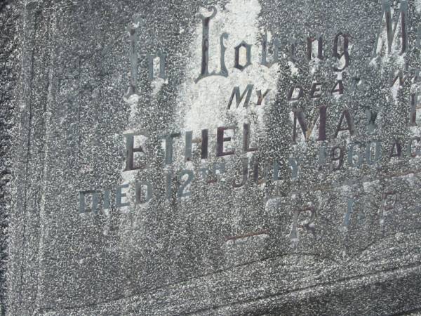 Ethel May HOLMES,  | wife,  | died 12 July 1960 aged 66 years;  | Murwillumbah Catholic Cemetery, New South Wales  | 