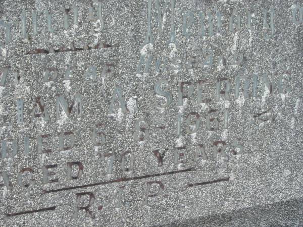 William A. SPERRING,  | husband,  | died 6-8-1961 aged 70 years;  | Murwillumbah Catholic Cemetery, New South Wales  | 