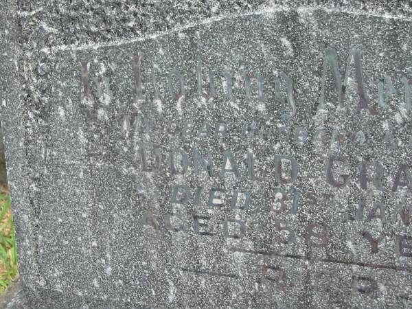 Donald GRAHAM,  | husband father,  | died 31 Jan 1962 aged 58 years;  | Murwillumbah Catholic Cemetery, New South Wales  | 