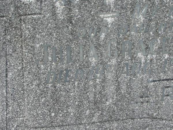 Julia (Julie) Grace PIERS-BLUNDELL,  | wife daughter sister,  | died 19 Aug 1957 aged 20 years;  | Murwillumbah Catholic Cemetery, New South Wales  | 