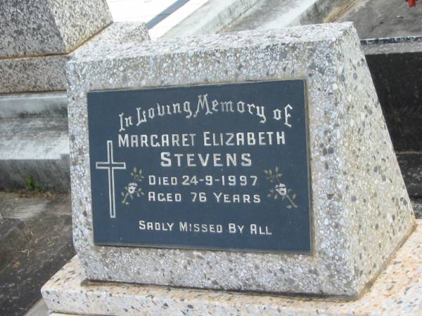 Margaret Elizabeth STEVENS,  | died 24-9-1997 aged 76 years;  | Murwillumbah Catholic Cemetery, New South Wales  | 