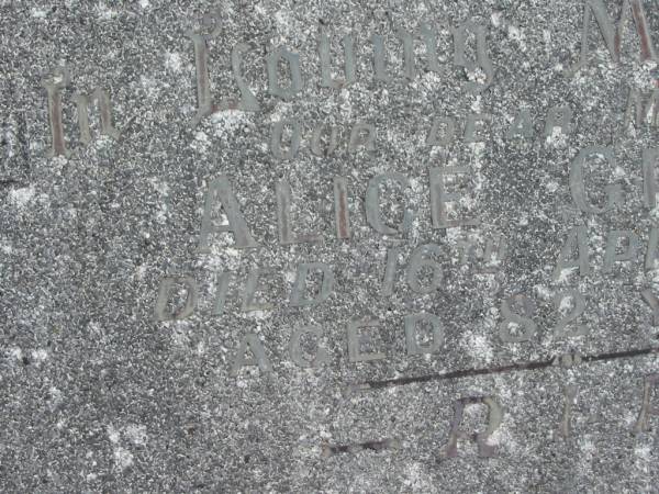 Alice GRAHAM  | mother,  | died 16 April 1956 aged 82 years;  | Murwillumbah Catholic Cemetery, New South Wales  | 