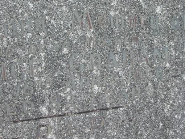 Alice GRAHAM  | mother,  | died 16 April 1956 aged 82 years;  | Murwillumbah Catholic Cemetery, New South Wales  | 