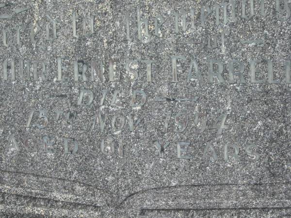 Arthur Ernest FARRELL,  | died 15 Nov 1954 aged 61 years;  | Murwillumbah Catholic Cemetery, New South Wales  | 