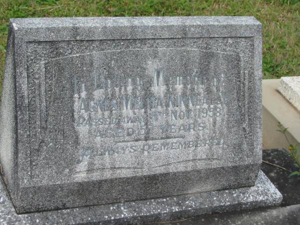Agnes Melita KINNEALLY,  | died 11 Nov 1958 aged 57 years;  | Murwillumbah Catholic Cemetery, New South Wales  | 