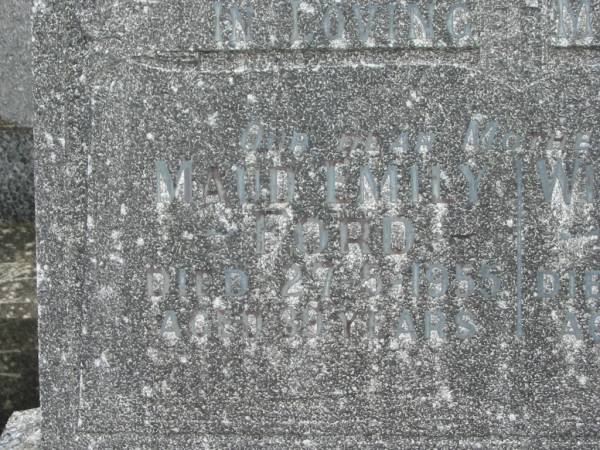 Maud Emily FORD,  | mother,  | died 27-5-1955 aged 39 years;  | William Patrick FORD,  | father,  | died 9-10-1959 aged 48 years;  | Murwillumbah Catholic Cemetery, New South Wales  | 