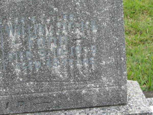 Maud Emily FORD,  | mother,  | died 27-5-1955 aged 39 years;  | William Patrick FORD,  | father,  | died 9-10-1959 aged 48 years;  | Murwillumbah Catholic Cemetery, New South Wales  | 
