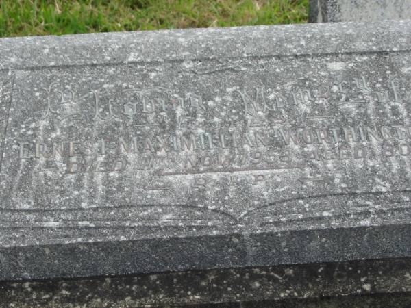 Ernest Maximillian WORTHINGTON,  | died 11 Nov 1953 aged 80 years;  | Murwillumbah Catholic Cemetery, New South Wales  | 