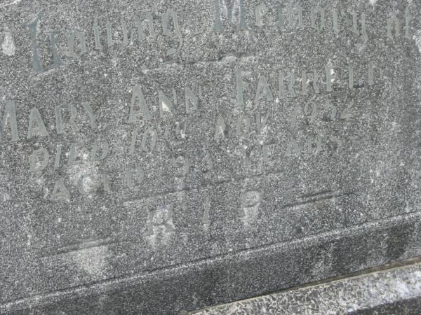 Mary Ann FARRELL,  | died 10 Nov 1952 aged 93 years;  | Murwillumbah Catholic Cemetery, New South Wales  | 