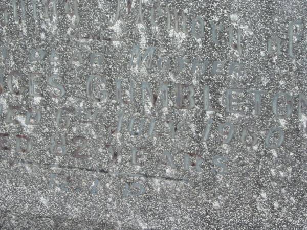 Francis GUMBLETON,  | mother,  | died 6 July 1960 aged 82 years;  | Murwillumbah Catholic Cemetery, New South Wales  | 