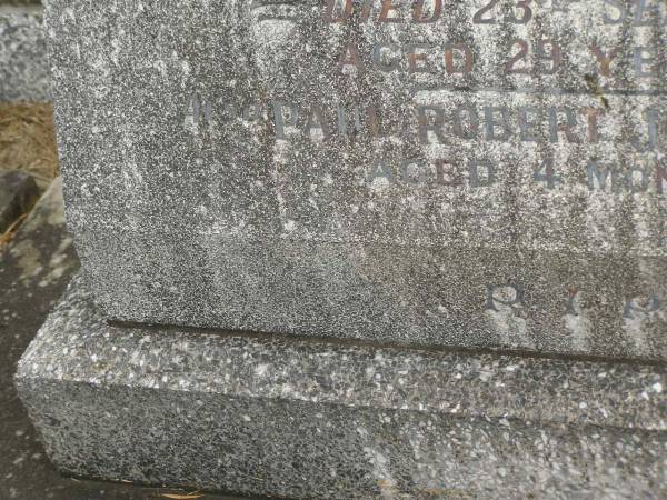 Monica Josephine SPACKMAN,  | died 23 Sept 1951 aged 29 years;  | Paul Robert JOHNSON,  | aged 4 months;  | Edward Joseph SPACKMAN,  | died 9 June 1992 aged 73 years;  | Murwillumbah Catholic Cemetery, New South Wales  | 