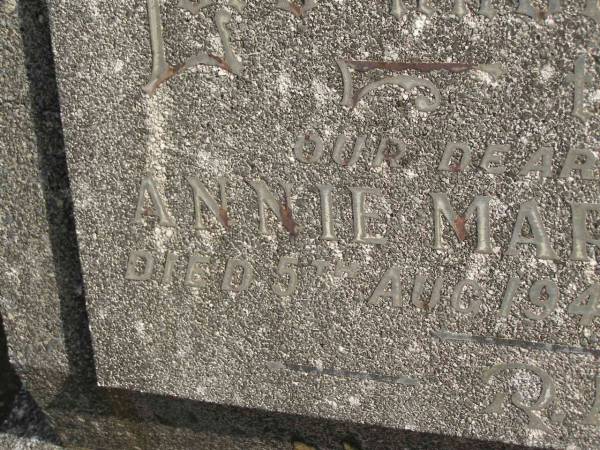 Annie Maria MCARDLE,  | mother,  | died 5 Aug 1943 aged 85 years;  | Murwillumbah Catholic Cemetery, New South Wales  | 