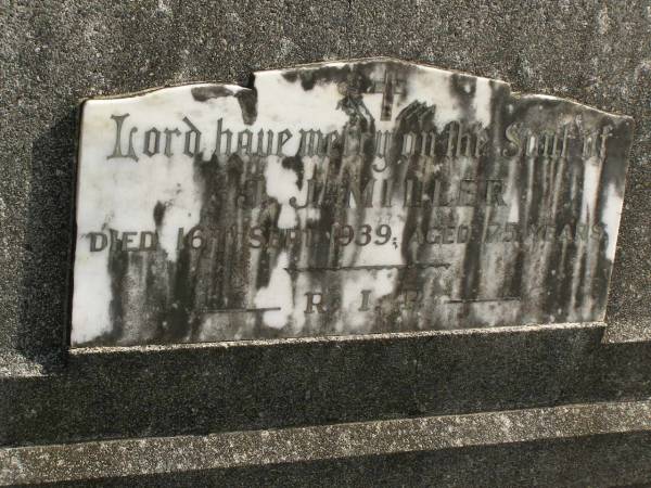 J.J. MILLER,  | died 16 Sept 1939 aged 75 years;  | Murwillumbah Catholic Cemetery, New South Wales  | 