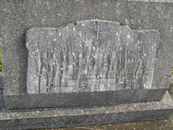 Sarah Lucy STAUNTON,  | died 13 June 1950 aged 70 years;  | Murwillumbah Catholic Cemetery, New South Wales  | 