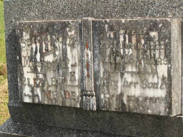 Elizabeth MEADE,  | died 29 June 1938 aged 68 years;  | Murwillumbah Catholic Cemetery, New South Wales  | 