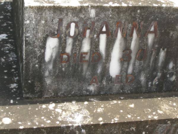 Johanna CRIMMINS,  | died 30 Jan 1938 aged 79 years;  | Timothy CRIMMINS,  | died 18 Jan 1943 aged 83 years;  | Murwillumbah Catholic Cemetery, New South Wales  | 