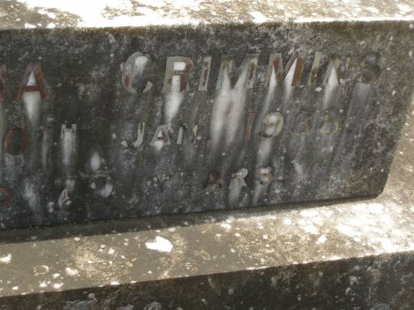 Johanna CRIMMINS,  | died 30 Jan 1938 aged 79 years;  | Timothy CRIMMINS,  | died 18 Jan 1943 aged 83 years;  | Murwillumbah Catholic Cemetery, New South Wales  | 