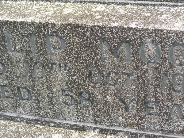 Philip MOORE,  | father,  | died 10 Oct 1946 aged 58 years;  | Murwillumbah Catholic Cemetery, New South Wales  | 