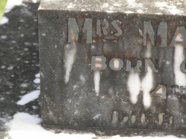 Margaret NOLAN  | born Co Cork Ireland 1855,  | died 9 Dec 1938;  | Thomas Joseph NOLAN,  | born 2 Jan 1886,  | died 1 March 1938;  | Murwillumbah Catholic Cemetery, New South Wales  | 