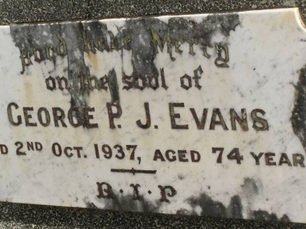 George P.J. EVANS,  | died 2 Oct 1937 aged 74 years;  | Murwillumbah Catholic Cemetery, New South Wales  | 