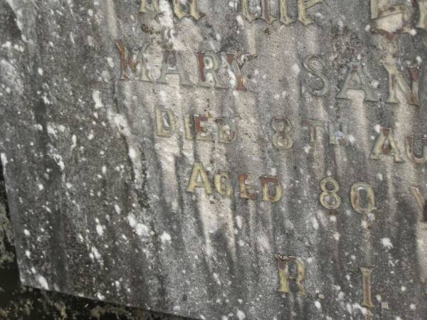Mary SANSTRAM,  | died 8 Aug 1937 aged 80 years;  | Murwillumbah Catholic Cemetery, New South Wales  | 