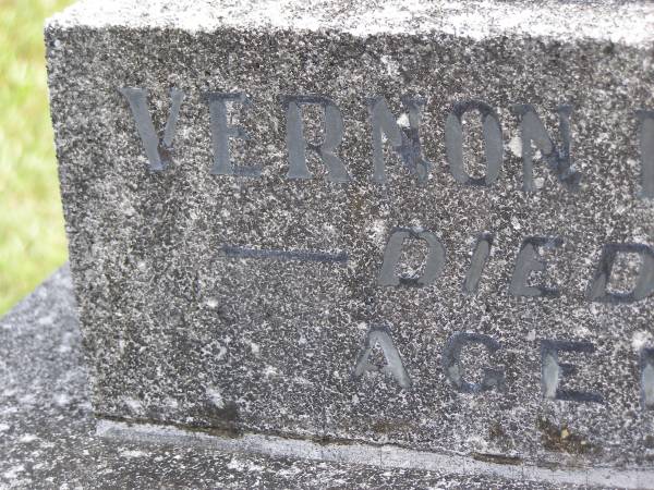 Vernon Heywood ROBERTS,  | husband father,  | died 1 Oct 1943 aged 56 years;  | Murwillumbah Catholic Cemetery, New South Wales  | 