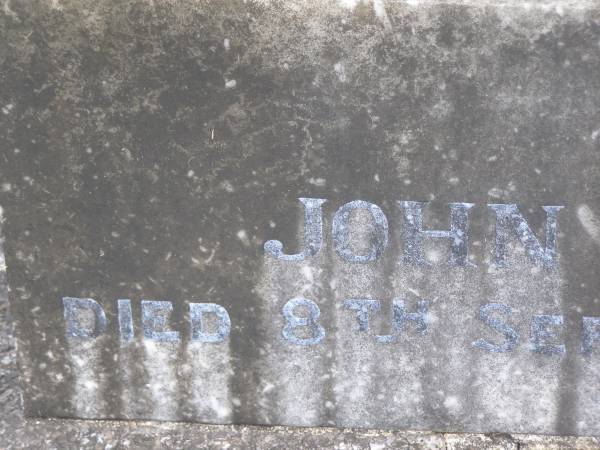 Mary Agnes DALEY,  | mother,  | died 14 Sept 1936? aged 74 years;  | John James DALEY,  | died 8 Sept 1938 aged 75 years;  | Murwillumbah Catholic Cemetery, New South Wales  | 