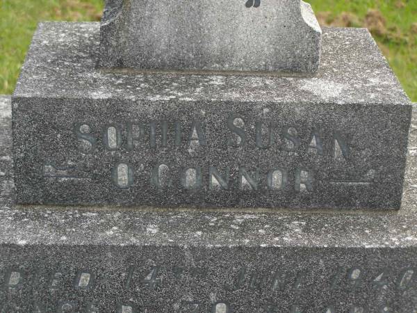 Sophia Susan O'CONNOR,  | died 14 June 1940 aged 70 years;  | Gerald Charles O'CONNOR,  | died 15 Oct 1950 aged 74 years;  | Murwillumbah Catholic Cemetery, New South Wales  | 